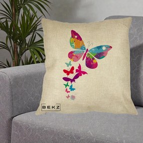 Perna Decorativa Fluturi Splash, 40x40 cm, Crem, Husa Detasabila, Perna Inclusa, BEKZ®