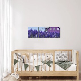 Tablou cu câmp de lavanda (cu ceas) (90x30 cm)