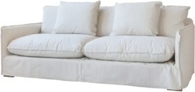 Canapea 3 locuri din in crem în dungi latte, cu husă detașabilă și 5 perne de spătar, 75 x 220 x 95 cm, „Malo”