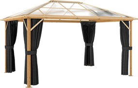 Outsunny Pavilion de grădină cca. 4x3 m Aluminiu cu acoperiș din policarbonat 6 mm, plasă anti-țânțari, 4 laterale, aspect lemn, Lemn natural | Aosom Romania