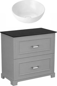 Set dulap baza pe pardoseala Krofam Oxford gri 80 cm blat negru si lavoar 39 cm