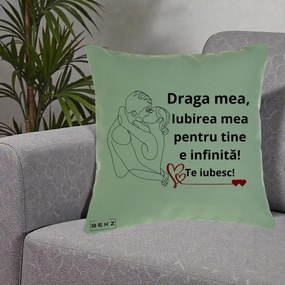 Cadou pentru Iubita - Perna Personalizata Draga Mea Iubirea Mea pentru Tine e Infinita Te Iubesc, 40x40 cm, Verde, Husa Detasabila, Perna Inclusa, BEKZ®