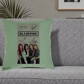 Perna Personalizata K-pop BLACKPINK Semnaturi si Foto, 40x40 cm, Verde, Husa Detasabila, Perna Inclusa, BEKZ®