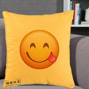 Perna Decorativa Emoji Limba Scoasa, 40x40 cm, Galben, Husa Detasabila, Perna Inclusa, BEKZ®