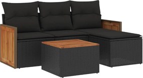 vidaXL Set mobilier de grădină cu perne, 5 piese, negru, poliratan