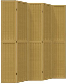 vidaXL Paravan de cameră cu 5 panouri, maro, lemn masiv paulownia
