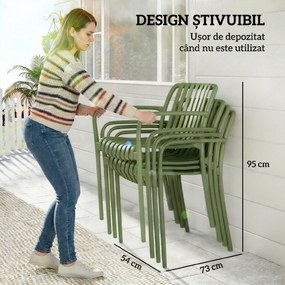 Outsunny Set 4 Scaune de Grădină Stivuibile din Plastic Anti-UV, Scaune pentru Prânz în Exterior cu Spătar Ergonomic cu Lamele și Mânere, pentru Terasă Balcon Grădină Exterior Interior, 55x58,5x81,5 cm, Verde | Aosom Romania