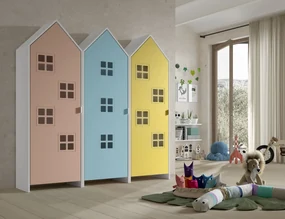 Set 3 Dulapuri pentru Copii Căsuță, Albastru, Roz și Galben, (MDF) – CASAMI BRUGES – Vipack