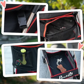 PawHut Cărucior pentru Câini Pliabil și Convertibil în Geantă de Transport cu 2 Lese și Pernă, 82x49.5x98 cm, Roșu | Aosom Romania