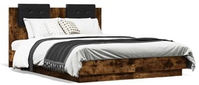 3209958 vidaXL Cadru de pat cu tăblie stejar fumuriu 135x190 cm lemn prelucrat
