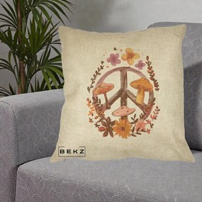 Perna Decorativa Peace Sign Ciuperci Floral, 40x40 cm, Crem, Husa Detasabila, Perna Inclusa, BEKZ®