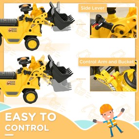 HOMCOM Excavator pentru Copii cu Cupă, Spătar și Spațiu de Depozitare Ascuns, Buldozer de Jucărie în PP și ABS, 80x26.5x39 cm, Galben și Negru | Aosom Romania