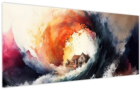 Tablou - În vârtejul potopului, acuarelă (120x50 cm)