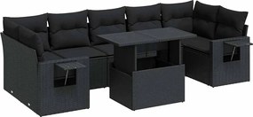 vidaXL Set mobilier de grădină cu perne, 8 piese, negru, poliratan
