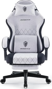 DOWINX 6650F - Scaun Gaming Ergonomic, Masaj in perna lombara, Șezut cu Arcuri Metalice și Spumă, Suport pentru picioare, Rabatabil 90°–135°, Rezistent 136 kg, Material textil, Gri