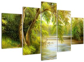 Tablou - Salcie lângă lac, pictură în ulei (150x105 cm)