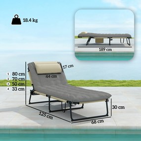 Outsunny Set de 2 șezlonguri pliabile cu spătar reglabil în 4 poziții - suport pentru cap și saltea groasă crem | Aosom Romania