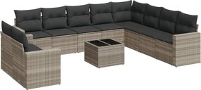 vidaXL Set canapele de grădină cu perne, 11 piese, gri, poliratan