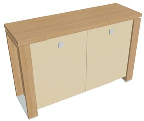 Dulap mic Verno+ 140 x 46 x 90 cm, uși de sticlă, stejar deschis / vanilie