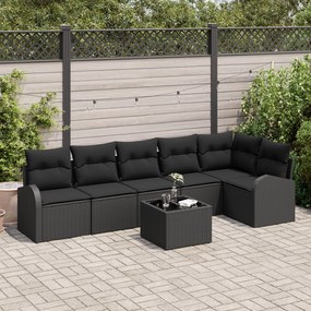 vidaXL Set de canapele pentru grădină cu pernă 7 pcs Negru Rattan poli