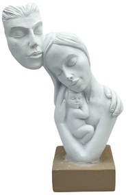 Statueta cuplu cu copil FAMIGLIA, Alb