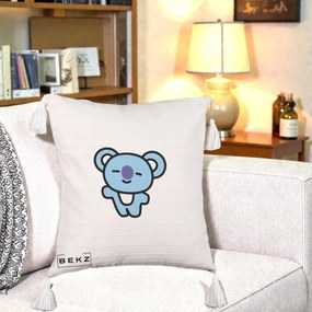 Perna Personalizata BT21 Koya Kawaii, 40x40 cm, Bej cu Franjuri, Husa Detasabila, Perna Inclusa, BEKZ®