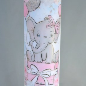 Lumanare Botez Elefant cu roz 5,5 cm, 40 cm