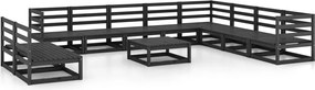 vidaXL Set mobilier de grădină, 11 piese, negru, lemn masiv de pin