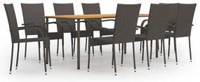 vidaXL Set mobilier de grădină, 9 piese, maro, poliratan