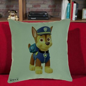 Perna Personalizata Chase PAW Patrol Albastru, 40x40 cm, Verde, Husa Detasabila, Perna Inclusa, BEKZ®