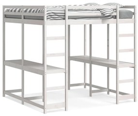 3284234 vidaXL Cadru pat supraetajat cu birou/scară, alb, 160x200 cm, lemn pin