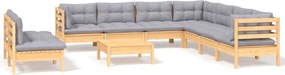vidaXL Set mobilier grădină cu perne, 10 piese, gri, lemn masiv pin