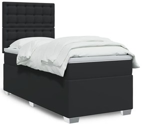 vidaXL Pat continental cu saltea, negru, 80x200 cm, piele ecologică