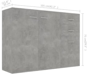 Servanta, gri beton, 105 x 30 x 75 cm, PAL 1, Gri beton