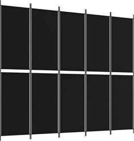 vidaXL Paravan de cameră cu 5 panouri, negru, 250x220 cm, textil