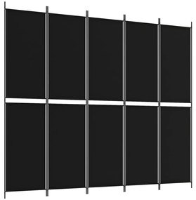 350253 vidaXL Paravan de cameră cu 5 panouri, negru, 250x220 cm, textil