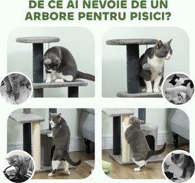PawHut Ansamblu de joacă pentru pisici, multe niveluri cu stâlpi de sisal și Căsuță, 104cm,  Gri | Aosom Romania