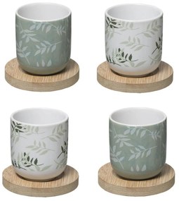 Set 4 Cupe din Portelan cu suporturi Bambus, 130ml