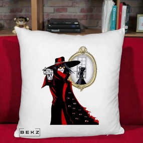Perna Personalizata Hellsing Alucard cu Pistoale, 40x40 cm, Alb Pufos, Husa Detasabila, Perna Inclusa, BEKZ®