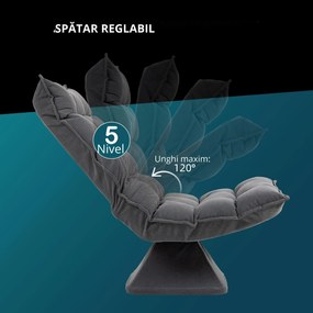 HOMCOM Fotoliu de Podea Relaxant Rotativ 360° cu Spătar Reglabil în 5 Poziții, 62x70x95 cm, Gri | Aosom Romania