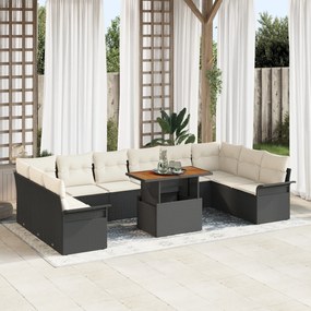 vidaXL Set de canapele pentru grădină cu pernă 11 pcs negru și crem