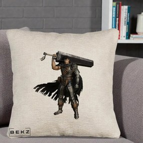 Perna Personalizata Berserk Guts Luptatorul Negru, 40x40 cm, Bej Canapea, Husa Detasabila, Perna Inclusa, BEKZ®