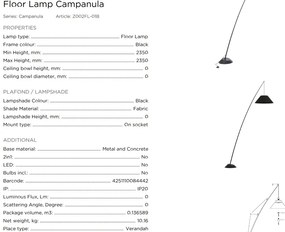 Lampadar cu brat telescopic cu abajur textil negru Campanula MYZ002FL-01B