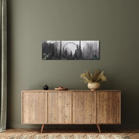 Tablou - Pădure cu elemente ilustrate (cu ceas) (90x30 cm)