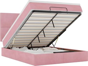 vidaXL Cadru de pat otoman cu saltele Roz 140x190cm catifea