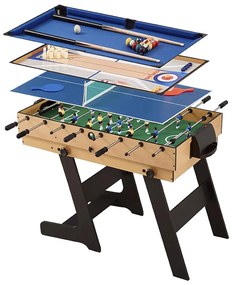 Masă de joc 4 în 1 pentru foosball, ping-pong, biliard și curling bowling