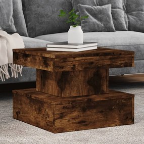 vidaXL Măsuță de cafea cu lumini LED, stejar fumuriu, 50x50x40 cm