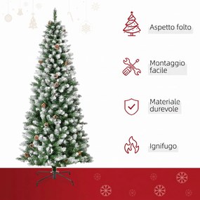 HOMCOM Brad de Crăciun Înzăpezit cu 630 Ramuri și 37 Conuri, Brad Artificial cu Bază Detașabilă, Ø75x180 cm, Verde | Aosom Romania