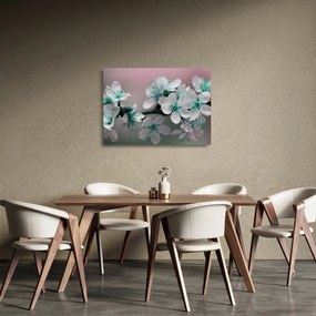 Tablou pe sticlă cu floare - turcoaz (70x50 cm)