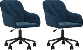 vidaXL Scaune de bucătărie pivotante, 2 buc., albastru, catifea